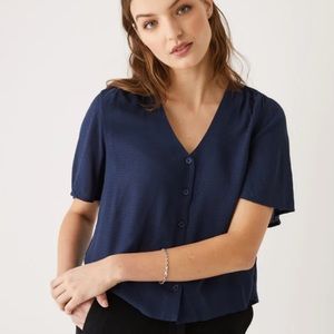 Frank and Oak navy flutter sleeve blouse - size M